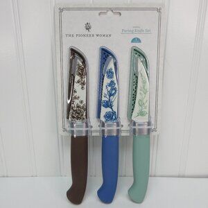Pioneer Woman Agatha Floral Paring Knife Set Stainless Steel Green Blue Brown 3p